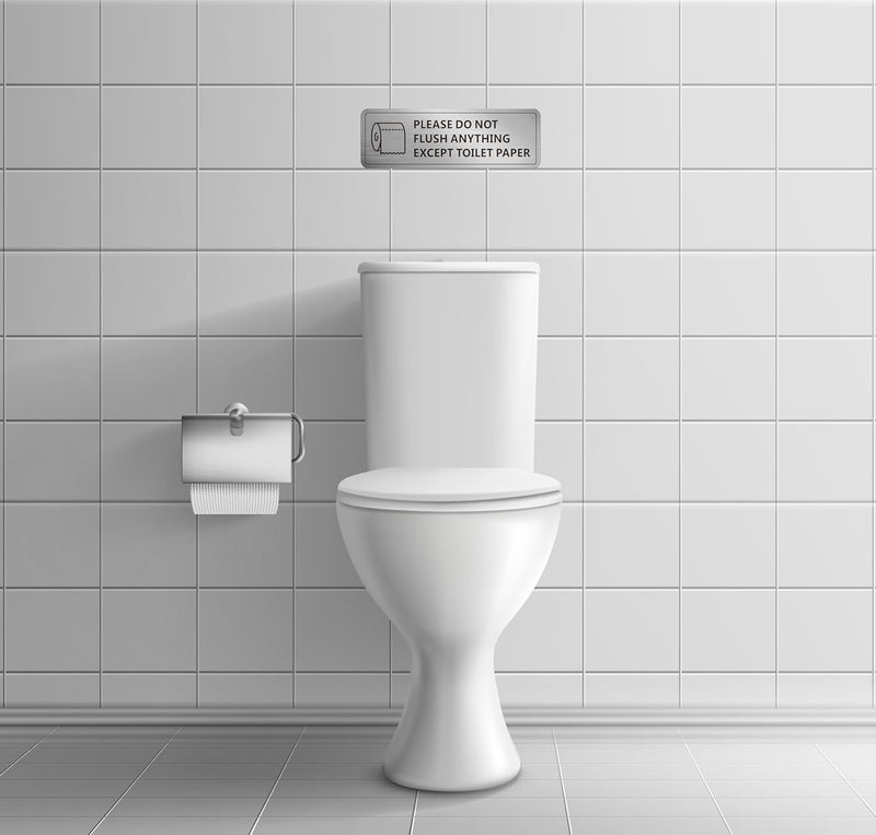 MongFun Do Not Flush Anything Except Toilet Paper Sign for Bathroom, Do Not Flush Rules Bathroom Sign, (2 PACK) Self-adhesive Aluminum Metal Signs for Business and Home (9 x 3 Inch, Brushed Aluminum) - Image 5
